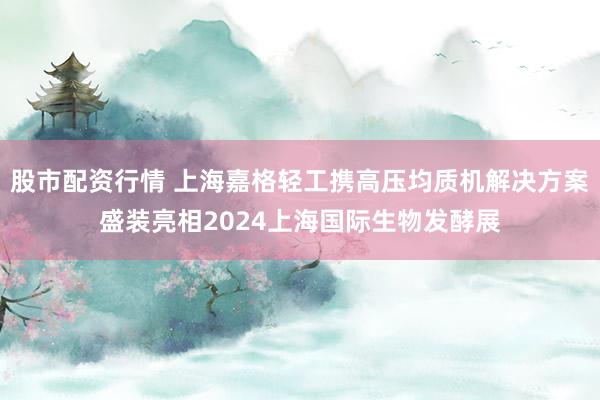 股市配资行情 上海嘉格轻工携高压均质机解决方案盛装亮相2024上海国际生物发酵展